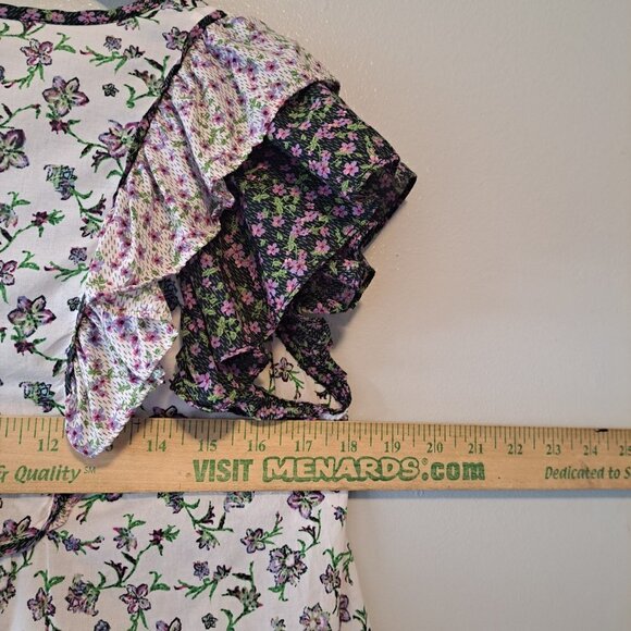 CAROLINA BELLE Montreal Purple Floral Cotton Flutter Sleeve Blouse Shirt Size S - Picture 9 of 11